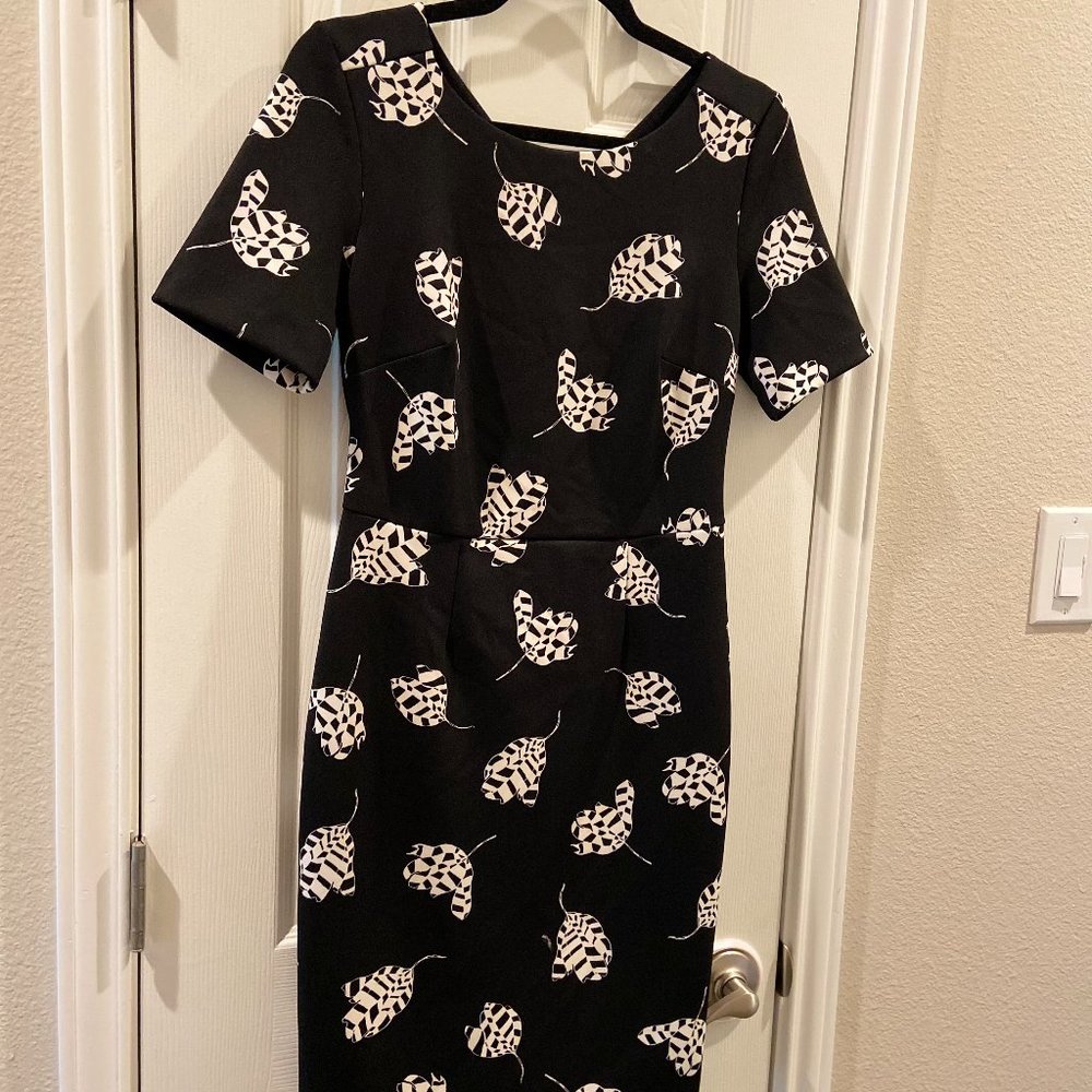 Black and white midi sheath dress
